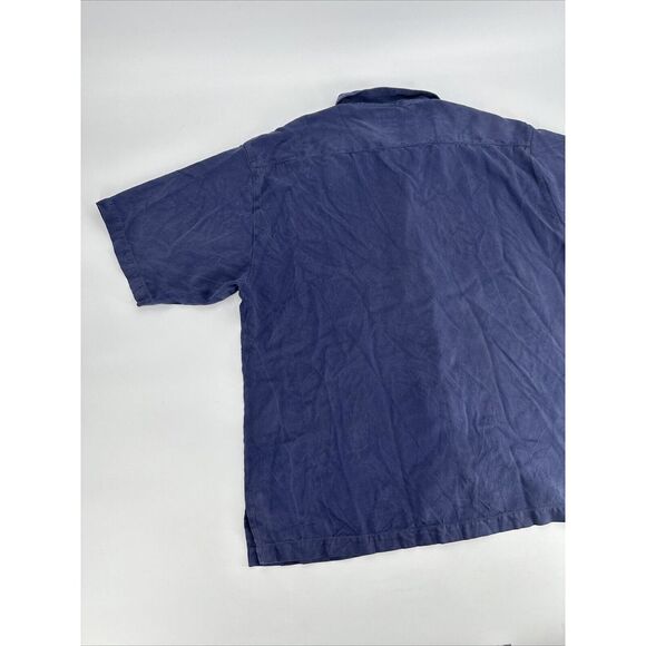 Tommy Bahama Men Hawaiian Shirt 100% Silk XL Blue Palm Logo Long Sleeve Button - Picture 9 of 11